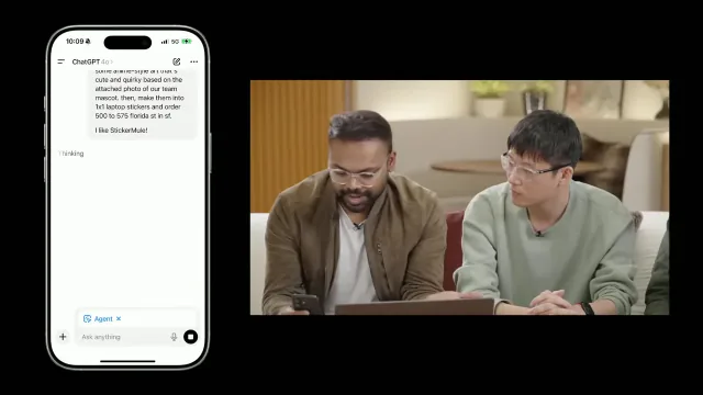 ChatGPT mobile interface running Agent mode during the launch demo