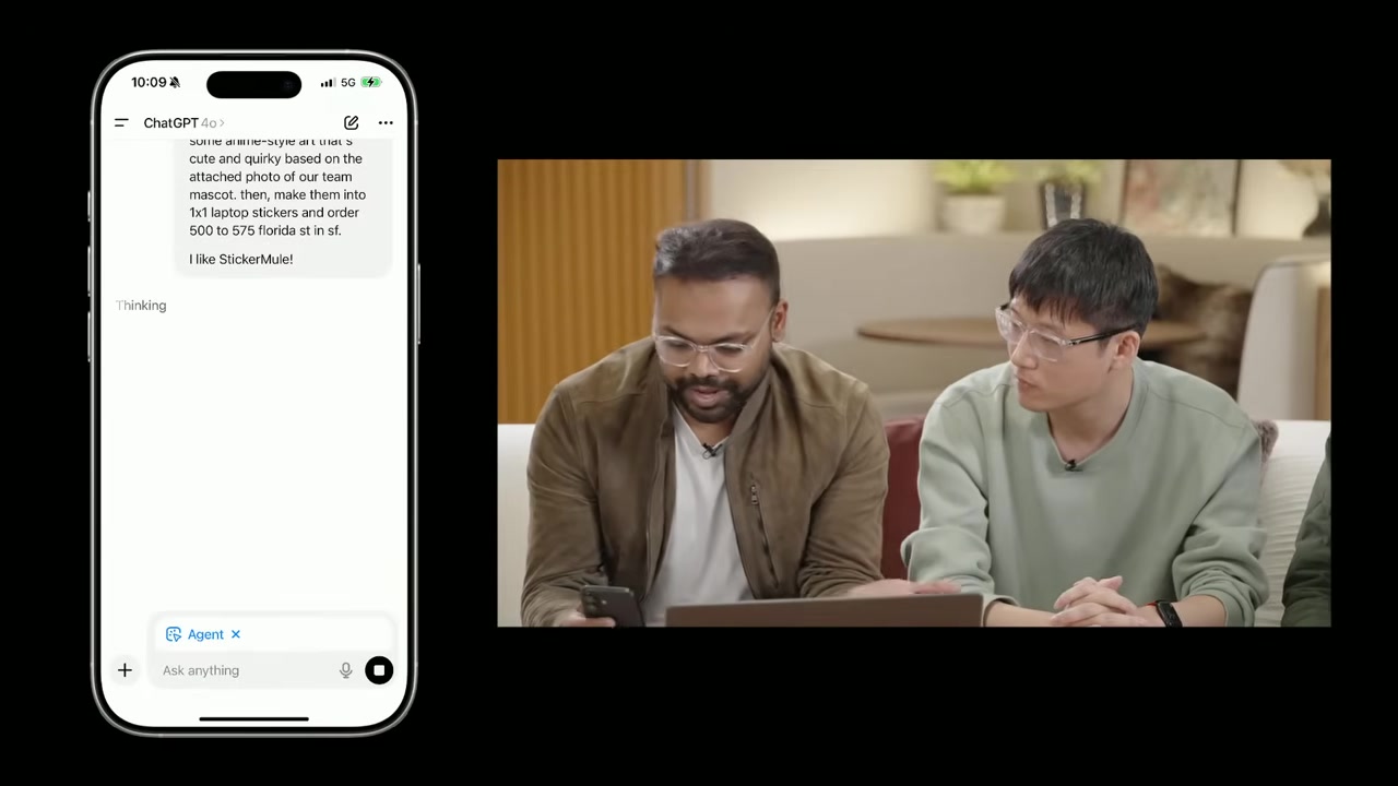 ChatGPT mobile interface running Agent mode during the launch demo