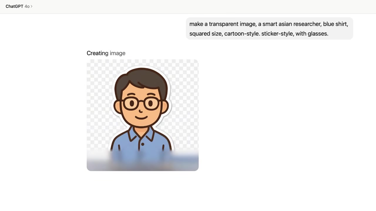 ChatGPT 4o image generation interface creating an illustrated avatar from a prompt