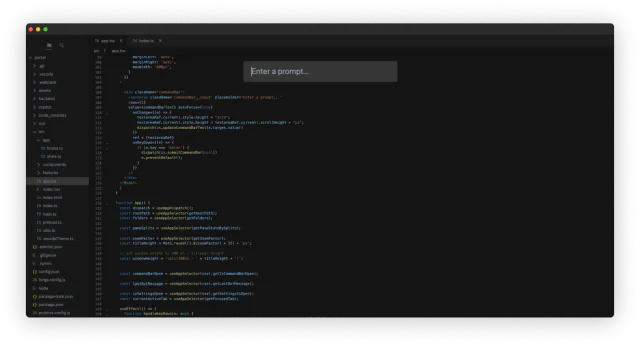 Cursor original dark editor with a Cmd+K prompt floating above selected code