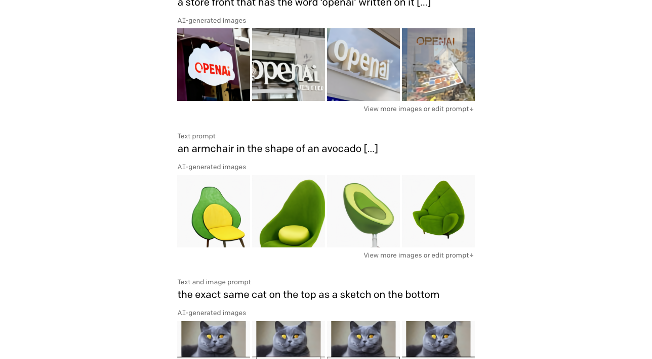 Official DALL·E interactive demo showing text prompts and generated result grids