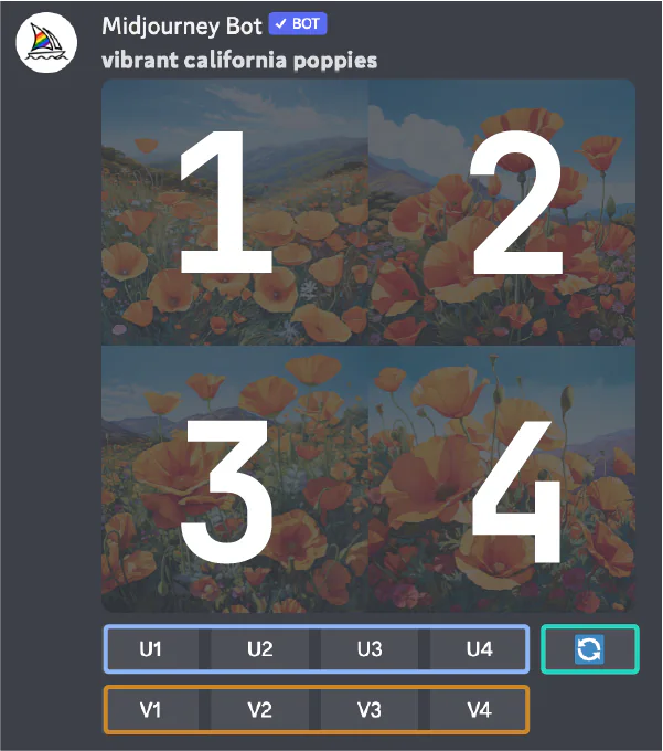 Midjourney image generation inside Discord