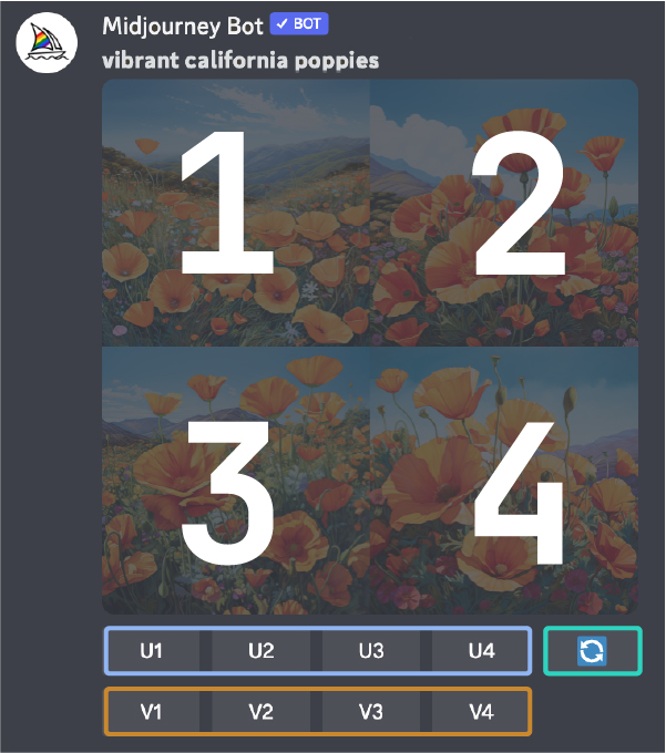 Midjourney image generation inside Discord
