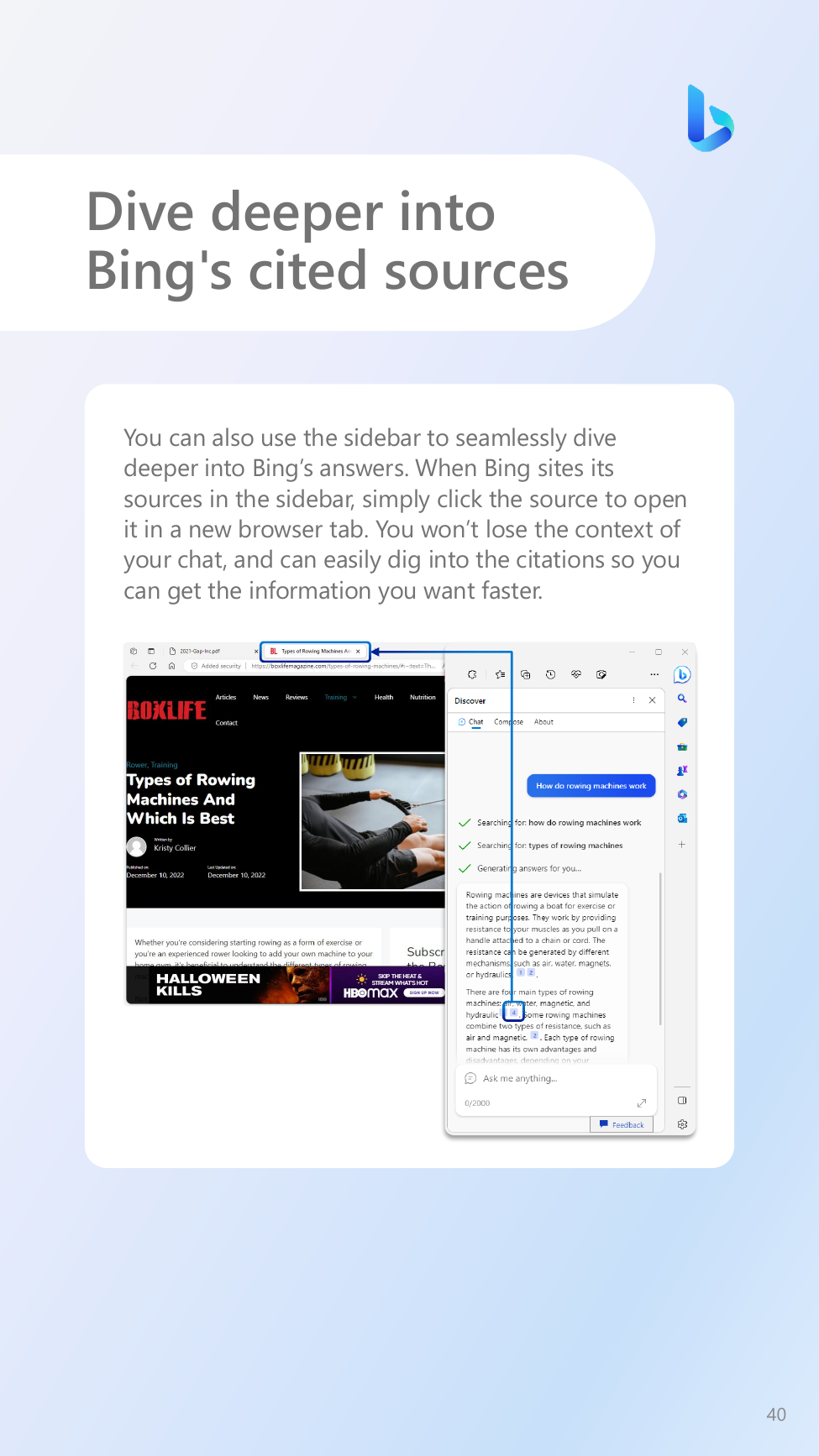 The New Bing conversational search interface