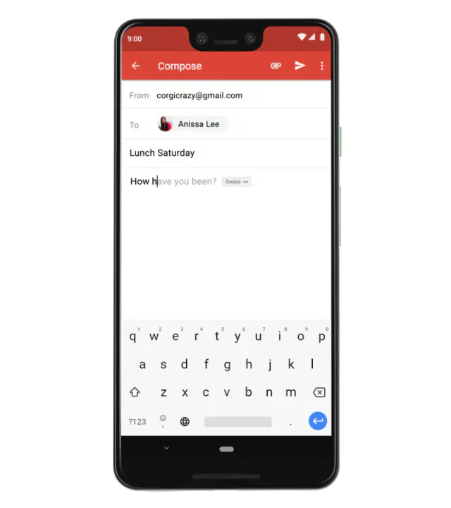 Gmail Smart Compose suggesting inline email text