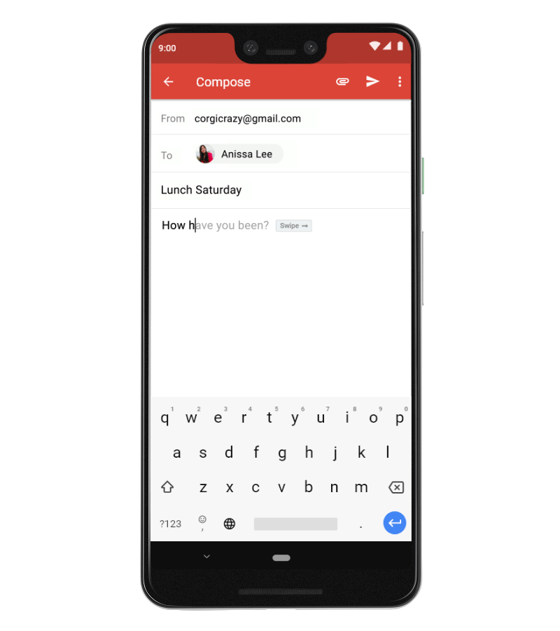 Gmail Smart Compose suggesting inline email text