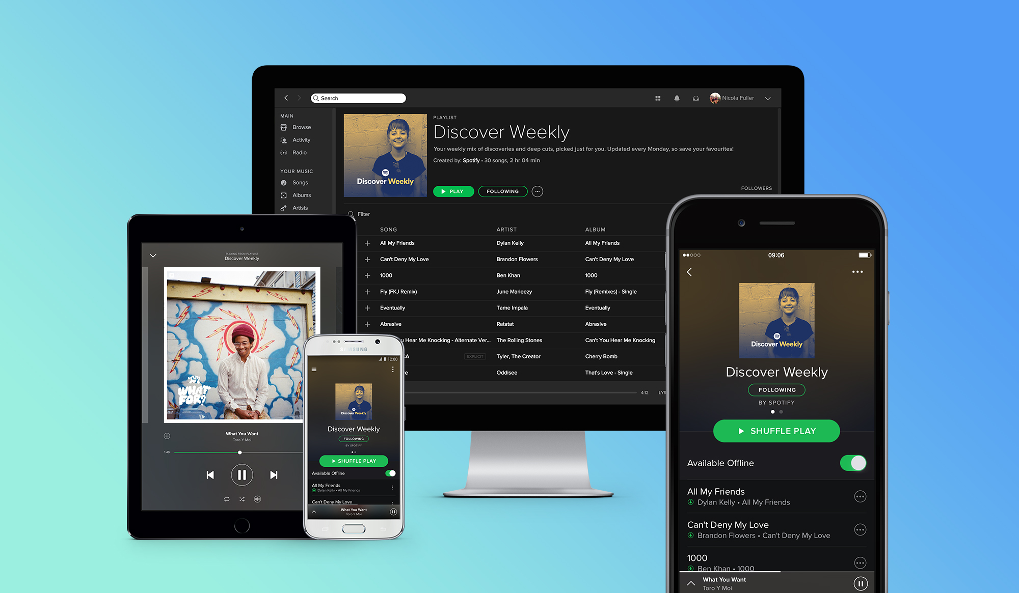 Original Discover Weekly playlist across Spotify desktop, tablet, and mobile apps
